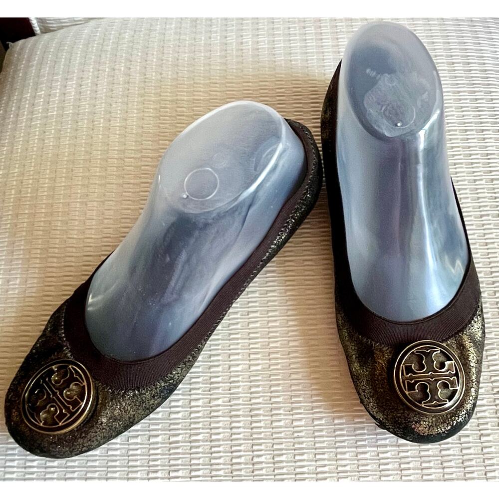 Tory Burch Reva Metallic Bronze Ballet Flats Logo Medallion 7